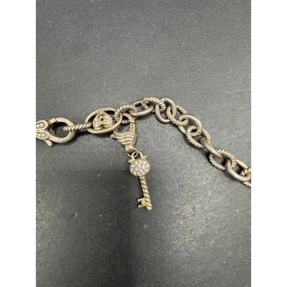 Sterling Silver 925 Judith Ripka Heart Padlock CZ Rolo Chain Link Necklace 17.8
